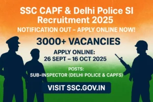 SSC CAPF & Delhi Police SI Recruitment 2025 Notification – 3,000+ Vacancies, Apply Online at ssc.gov.in